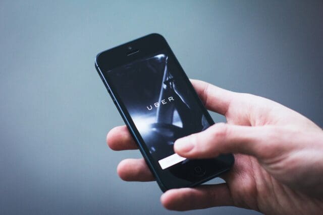 Uber loading screen on a mobile phone app.