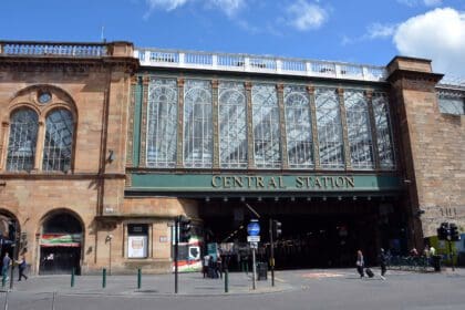 The exterior of Glasgow Central railway station in Scotland. UK.