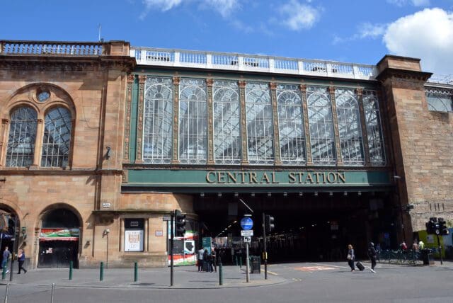 The exterior of Glasgow Central railway station in Scotland. UK.