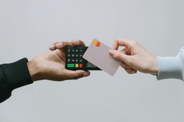 A payment transaction taking place using a debit card and a portable card reader
