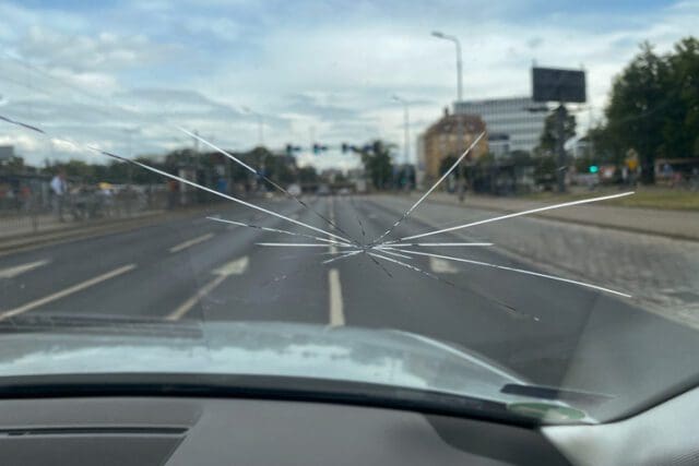Crack on the windshield of a car