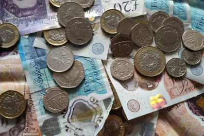 GBP scattered across a counter top