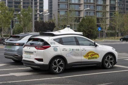 Beijing, China - July 11, 2024: Chinese tech giant Baidu's driverless taxi, Luobo Kuaipao, is seen on the streets in Yizhuang, Beijing's Economic and Technological Development Area (BDA).