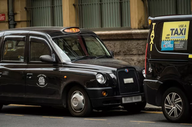 black cab taxi waiting at taxi rank