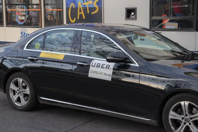 Private hire vehicle (PHV) uber taxi in Manchester, England