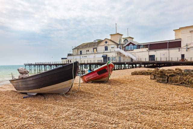 Boats on the Beach at Bognor Regis West Sussex England UK