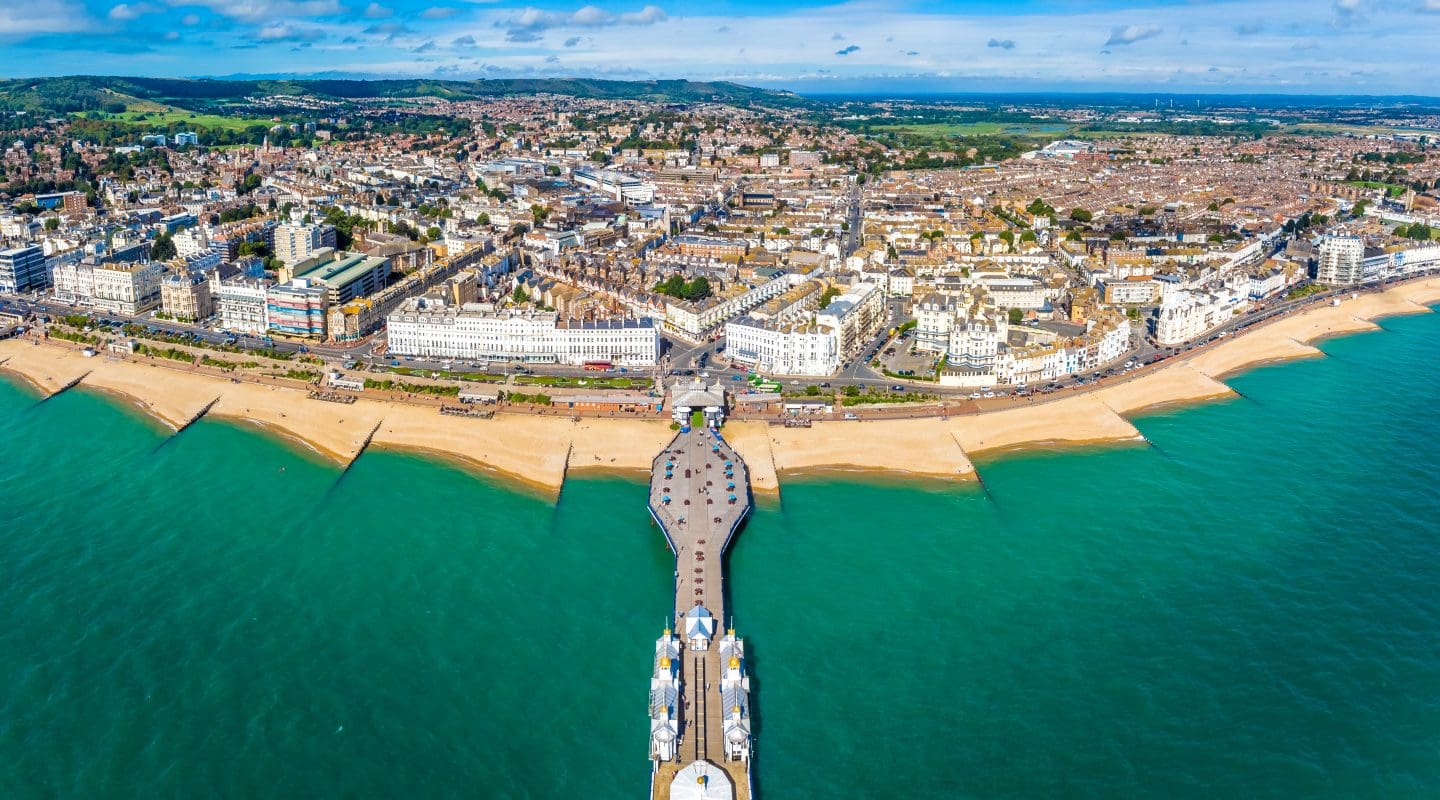Aerial view of Eastbourne in summer, UK