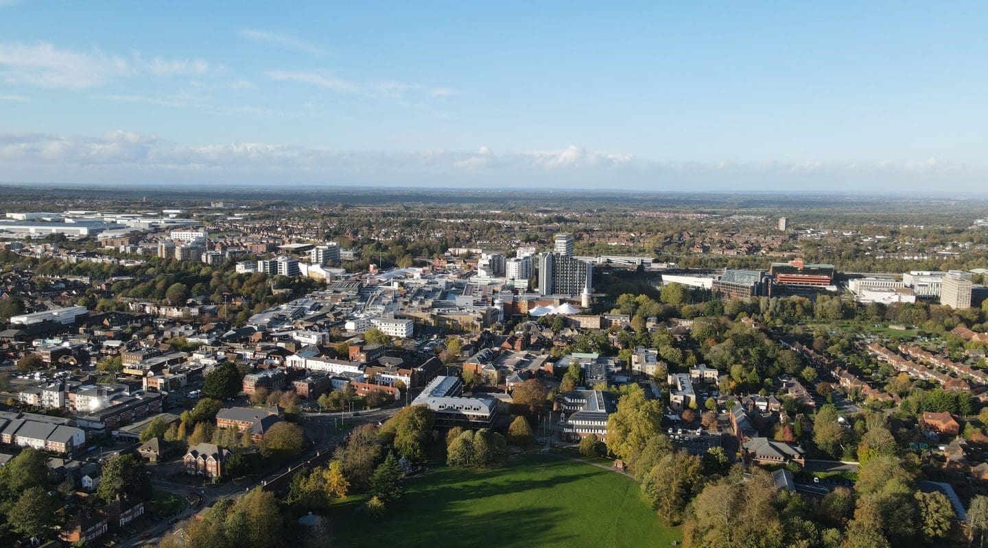 Basingstoke town centre UK drone aerial view