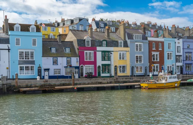 Harbour of Weymouth, which is a seaside town in Dorset county