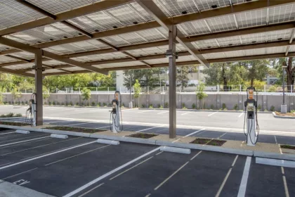 solar carports in car park for electric vehicle charging