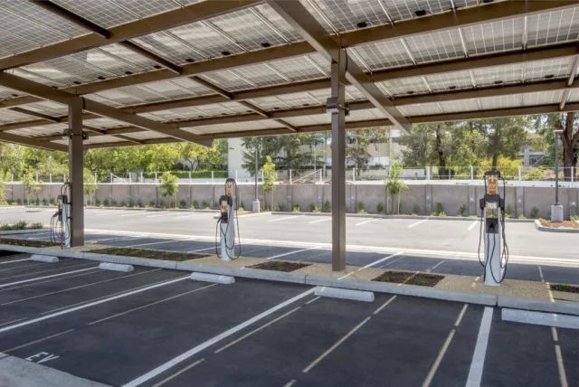solar carports in car park for electric vehicle charging