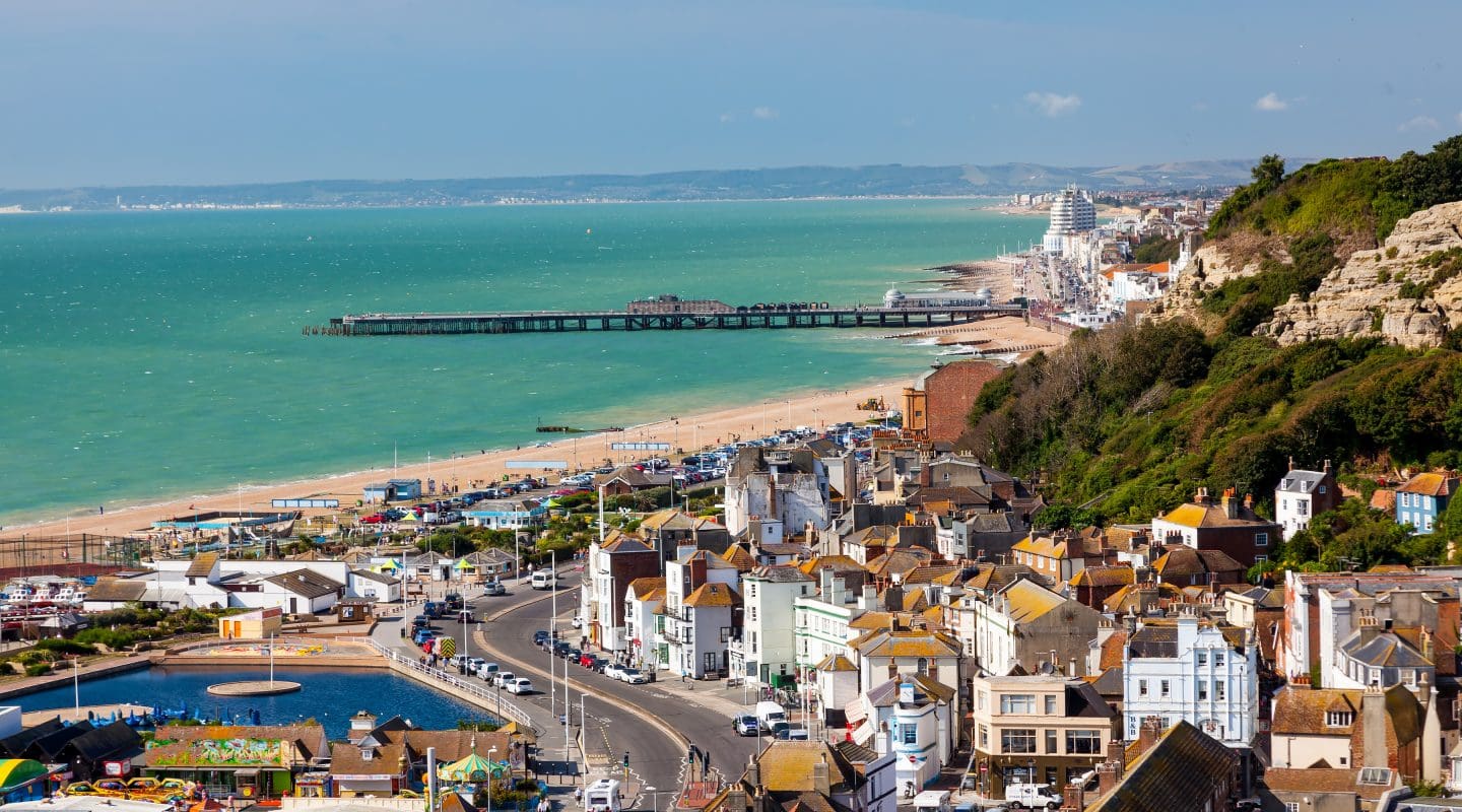 Ariel view overlooking the town of Hastings