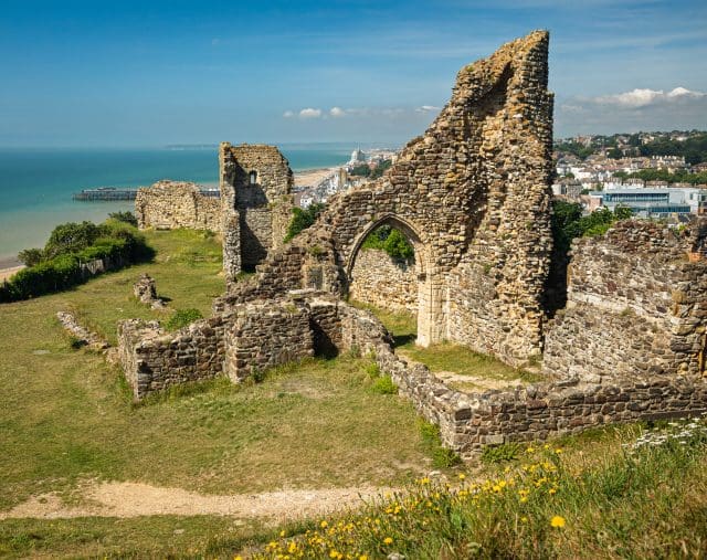 View of inside the grounds of the ruins of Hastings Castle