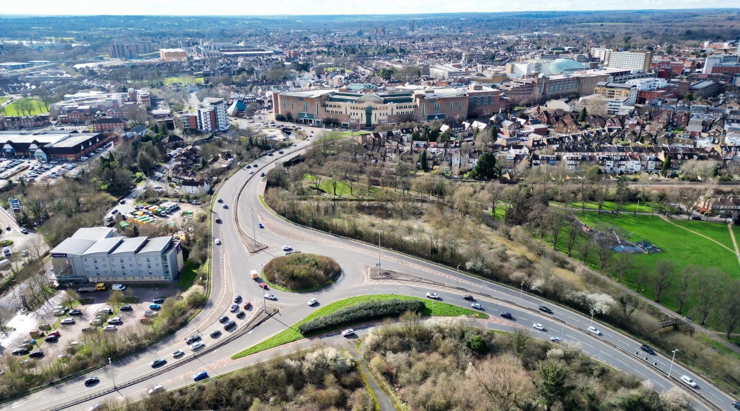 Watford City of England Great Britain. March 3rd, 2024 During Day. High Angle Footage Was Captured on March 3rd, 2024 During Bright Sunny Day. Watford City is Located at North London City.