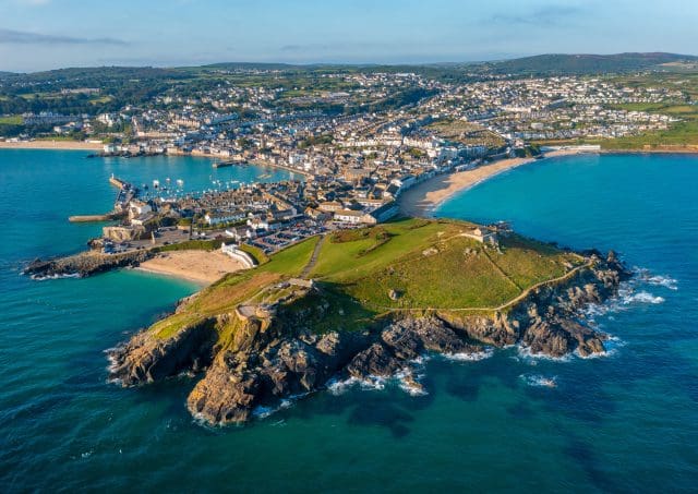 Aerial Image of St Ives Head and Harbour at Sunrise