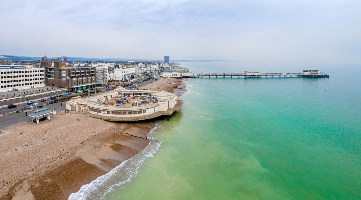 An aerial view of Worthing Pier.