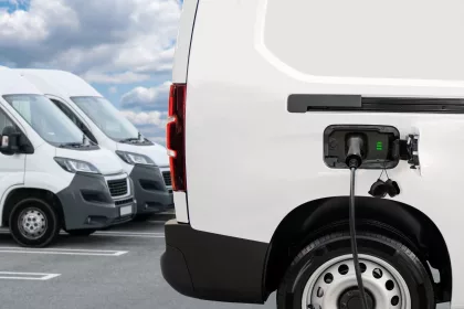 Electric delivery vans with electric vehicles charging station.