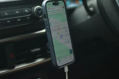 hands-free mobile device secured to dashboard of vehicle