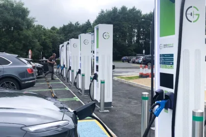 electric vehicles parked and charging at EV charging point