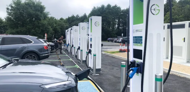 electric vehicles parked and charging at EV charging point