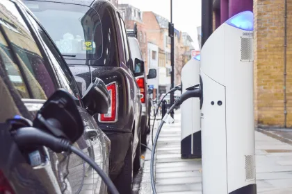 Electric vehicle charging point in Central London.