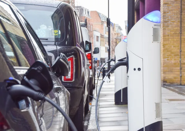 Electric vehicle charging point in Central London.