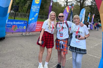 Patons team members at the finish line of the kiltwalk charity event